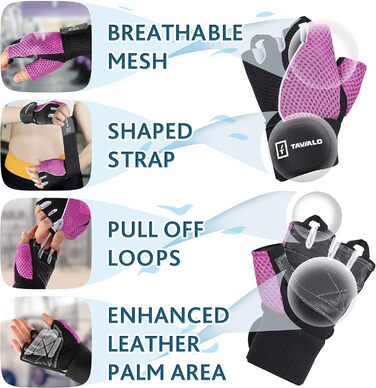 Рукавички для фітнесу Fitnesshandschuhe жіночі, розміри S (13-16 см) та M (16-19 см), шкіра, рожево-чорно-білі, для силових тренувань