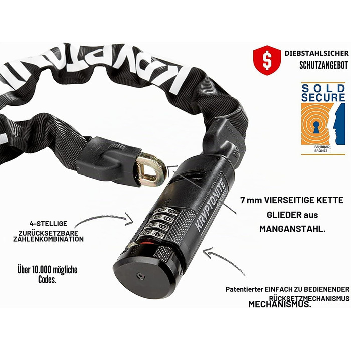 Ланцюговий замок для велосипеда Kryptonite Keeper 712 з кодовою комбінацією, 120 см