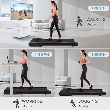 DeerRun Walking Pad: Біговий килимок для дому з інтегрованим столом та мобільною APP, до 159 кг, чорний