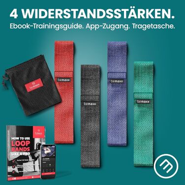 Набір фітнес-гумок для тренувань: 4 шт. (латекс/тканина) + eBook | Гумки для фітнесу, йоги, силових тренувань, Booty Band