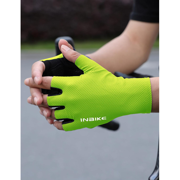 Велосипедні рукавички INBIKE для чоловіків, літні, напівпальцеві, з амортизацією, еластичні, дихаючі, світловідбиваючі, IHC220, L, зелені