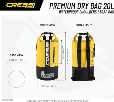 Водонепроникний мішок CRESSI Unisex 20L (20 літрів) – преміум якість, чорний/жовтий, двоколірний