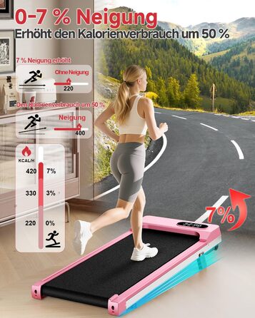 Біговий килимок Dskeuzeew з нахилом - бігові доріжки для дому, офісу, регульований нахил, електричний, портативний, Walkpad з LCD-дисплеєм, рожевий