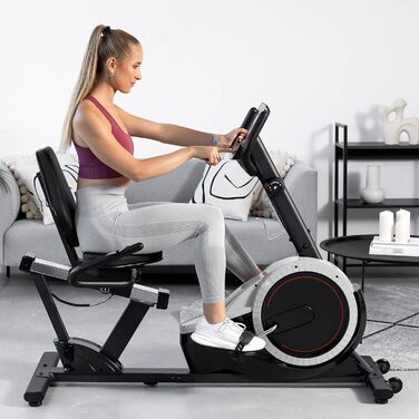 Горизонтальний велотренажер Hop-Sport HS-060L, 15 кг маховик, 8 рівнів навантаження, датчики пульсу, для літніх людей, до 130 кг, сріблястий