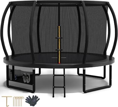 Трамплін Devoko Outdoor 305 см (10 футів) з сіткою та драбиною, чорний, сертифікат TÜV Rheinland GS