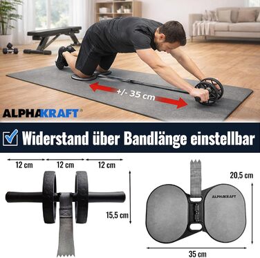 ALPHAKRAFT Ролик для пресу AB Roller з гумовим кільцем та накладками на коліна | Преміум ролик для тренування м'язів живота вдома | Ролик для пресу та тренажер для кора з планом тренувань