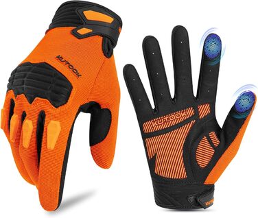 Велосипедні рукавички KUTOOK MTB для чоловіків та жінок, посилені, з підкладкою 5 мм, захист TPR SCR, сенсорний екран, дихаючі, зелені (XXL, помаранчевий)