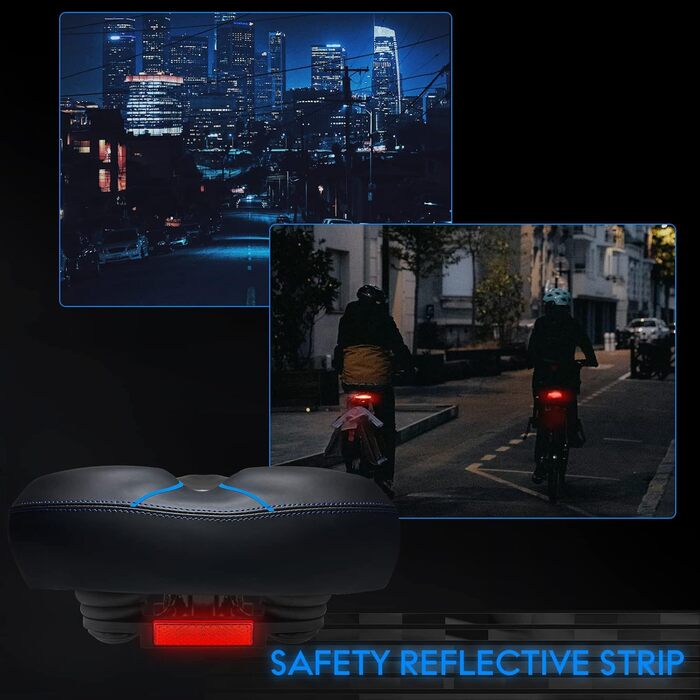 Широке велосипедне сідло Oversized для жінок та чоловіків. Комфортне, універсальне, водонепроникне сідло з світловідбивальною смугою. Підходить для Peloton, тренажерів, круїзерів, міських велосипедів. Чорний / білий (чорний / синій)