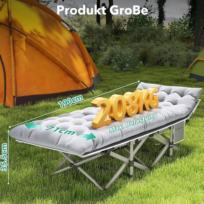 Розкладне ліжко-матрац для кемпінгу та відпочинку (190x71x35 см, сірий)