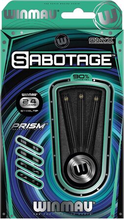 Дротики WINMAU Sabotage Onyx 22-26 г, професійні, вольфрамові, сталевий наконечник, з оперенням і стрижнями