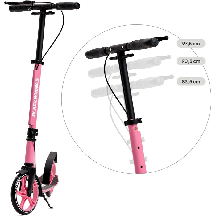 Самокат Blackwheels Orio Cityroller 200мм: складаний, алюмінієвий, з регулюванням висоти, ремінцем, ABEC 7, антиковзким деком (Чорно-Рожевий)