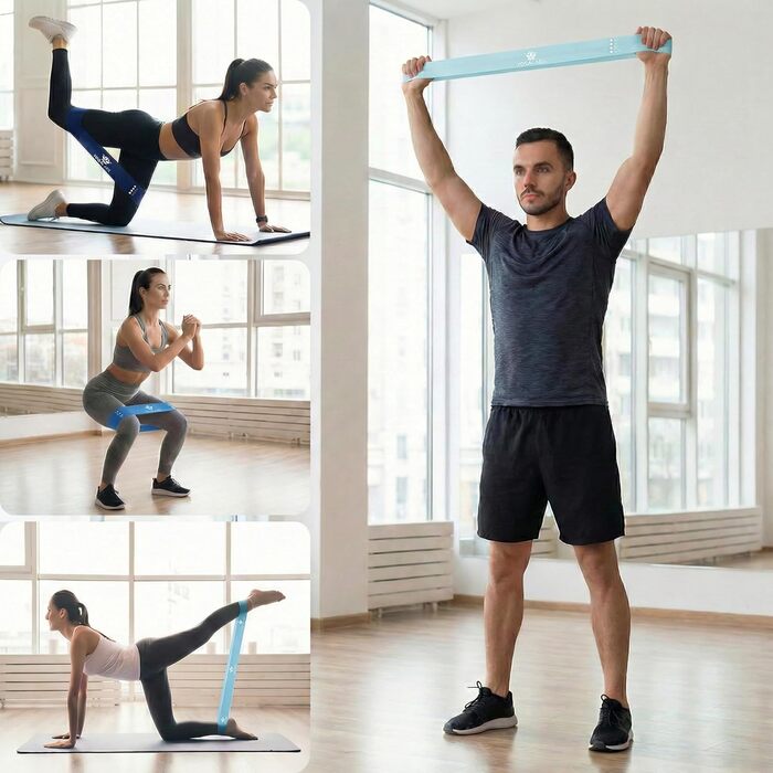Гумові еспандери Resistance Bands 5 шт. Набір для фітнесу з натурального латексу в сумці (Сині)