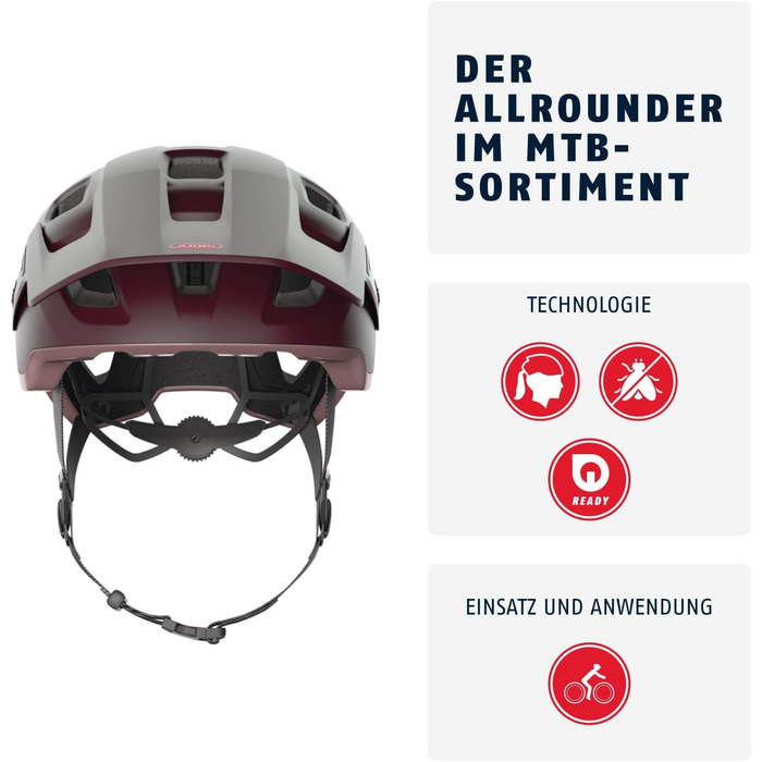 Велошолом ABUS MoDrop для MTB, міцний, з гарною вентиляцією, універсальний розмір M (54-58 см), темно-червоний (wildberry red)