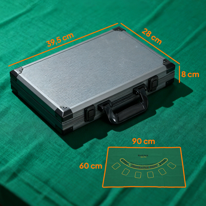 Набір для покеру SPORTNOW: 400 фішок, 2 колоди карт, 5 кубиків, диск ділера, ігровий килимок