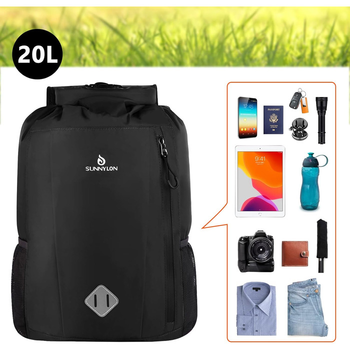 Водонепроникний рюкзак Dry Bag 20L, IPX8, з чохлом для телефону, для плавання, каякінгу, кемпінгу, туризму, чорний