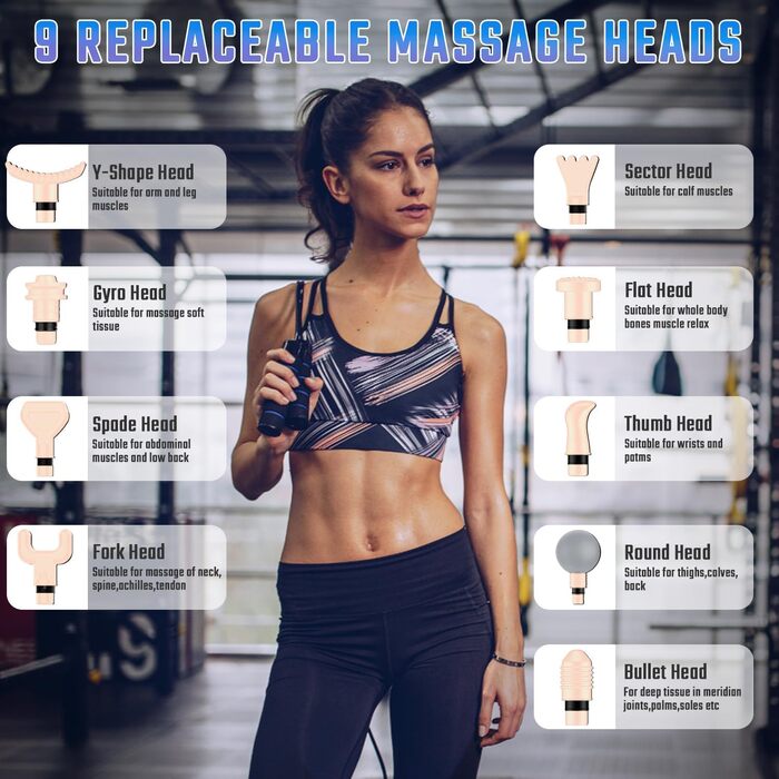 Масажер для м'язів з підігрівом, електричний масажний пістолет з LED-екраном, 20 швидкостей, 10 насадок, сумка, тихий (рожевий)