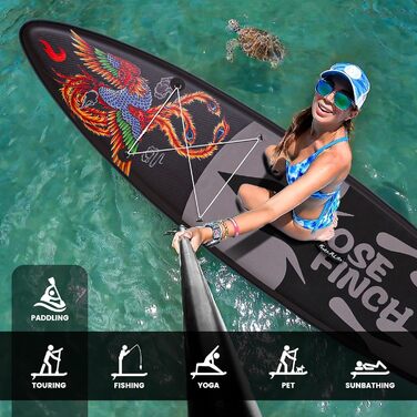 Надувний SUP-борд FEATH-R-LITE для дорослих: комплект з насосом, рюкзаком, лійкою та регульованим веслом (PHÖNIX-Grey)