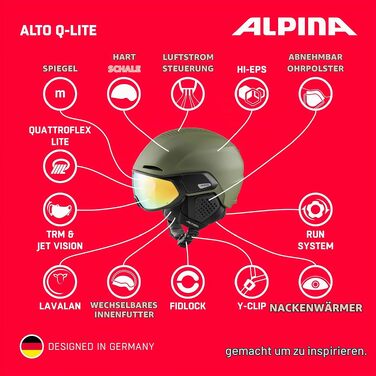 Гірськолижний шолом Alpina Alto Q-LITE для дорослих, ударопоглинаючий, з контрастною маскою, розмір L (59-63 см), колір olive matt