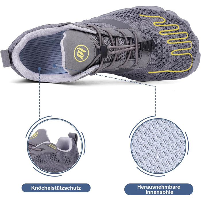 Взуття для бігу Barfuß (Barfußschuhe) жіноче/чоловіче, трейлраннінг, дихаючі, з нульовим перепадом, розмір 43 EU, темно-сіре