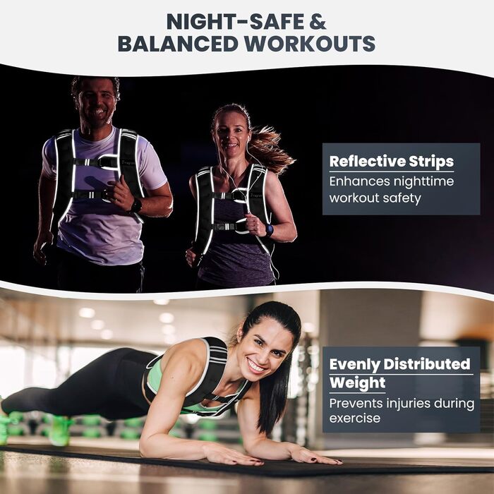 Утяжелитель Fragraim (6/8/10/12/16 кг) для жінок та чоловіків: жилет для фітнесу, бігу, тренувань, з кишенею для телефону, світловідбиваючими елементами, чорний