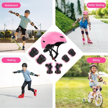 Набір наколінників для дітей 7-в-1: наколінники, налокітники, шлем для велосипеда, скейтборда, лиж, рожевий