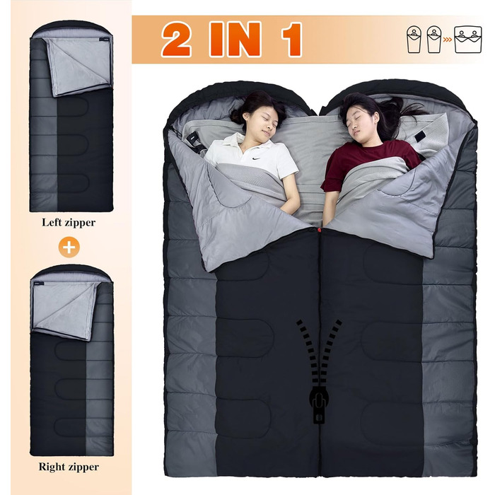 Сплячий мішок Outdoor для дорослих, зимовий, водонепроникний, 3-4 сезони, з компресійним мішком, 0℃, чорний, 220x85 см