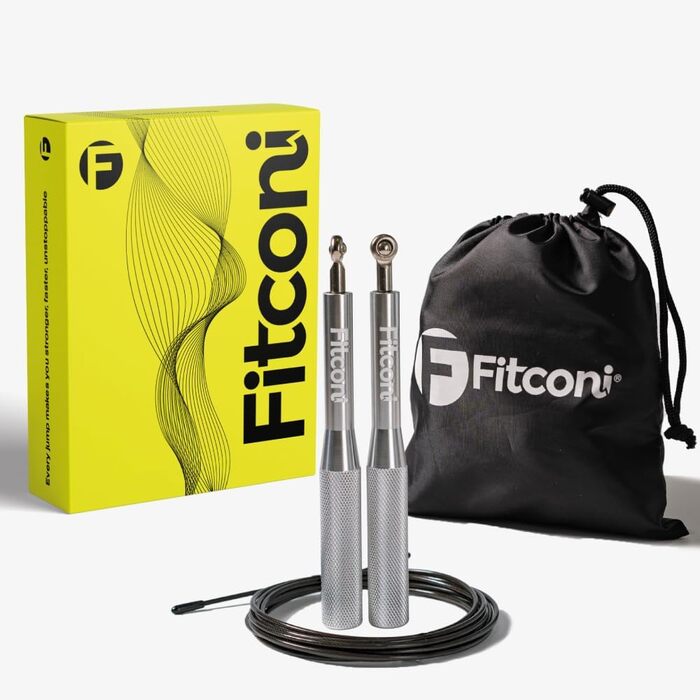 Скакалка Fitconi для кросфіту (алюміній) + 3 кабелі + стрічка, професійний, висока швидкість, подвійні стрибки, бокс, MMA