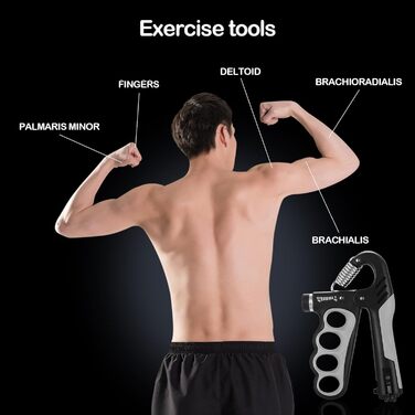 Регульований ручний тренажер для зміцнення рук та пальців, 5-100 кг, сірий, для тренувань