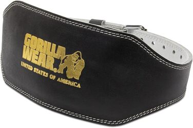Пояс Gorilla Wear 6 дюймів з повним шкіряним наповнювачем - чорний/золотий - для бодібілдингу, пауерліфтингу, тренувань у залі - стабілізація та підтримка з логотипами, шкіряний, L-XL
