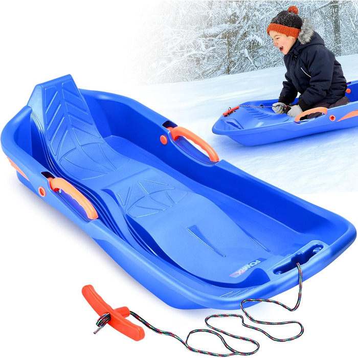 Дитячий санки-сніголюб POWRX з ручним керуванням та гальмами - блакитні, комплект 1 шт.
