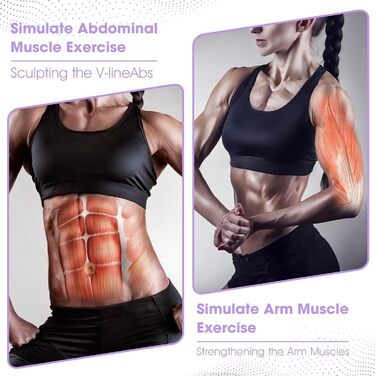 Електричний тренажер для пресу EMS, Мультитренажер для тіла з USB-зарядкою, 8 режимів та 19 рівнів інтенсивності, для жінок та чоловіків (Рожево-фіолетовий)