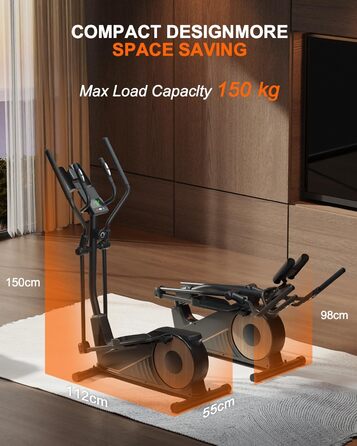 Еліптичний тренажер Aeriflo M100 для дому: маховик 8 кг, підтримка Kinomap, довжина кроку 42 см, пульсометр, магнітна система гальмування, до 150 кг