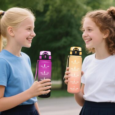 Спортивна пляшка для води 1 літр з міткою часу, витокозахисна, для велосипеда, школи, офісу, фітнесу (500 мл, бурштиново-помаранчевий)