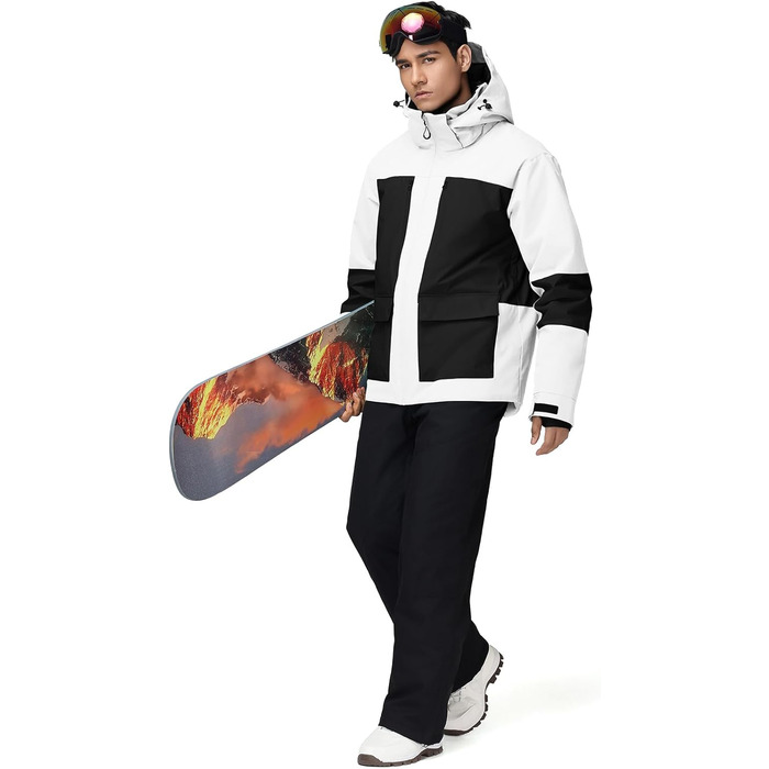 Комплект гірськолижний чоловічий HOTIAN: куртка та штани, дихаючий, водонепроникний, вітрозахисний, знімний капюшон, для сноуборду, розмір XL, чорний та білий