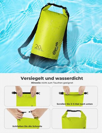 Водонепроникний мішок Glymnis 20L Dry Bag - мішок для активного відпочинку, плавання, кемпінгу (світло-зелений)