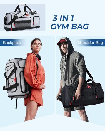 Спортивна сумка BAGSMART для жінок і чоловіків, водонепроникна з відділенням для взуття та вологих речей, для фітнесу, подорожей, басейну, світло-сіра