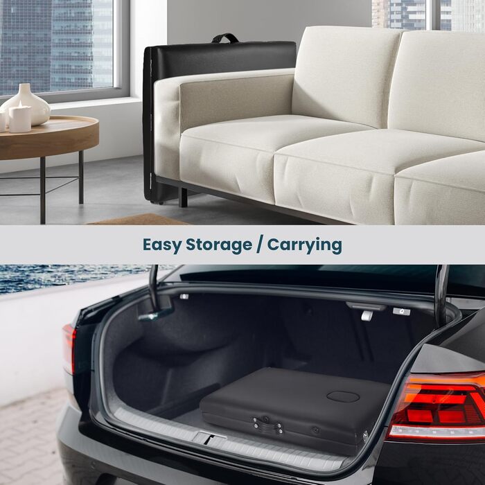 Складаний мобільний масажний стіл BODIOO з дерев'яними ніжками, 2 зони, регульована висота, до 250 кг, чорний