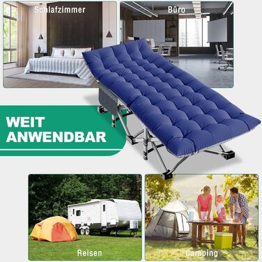 Розкладне ліжко-крісло для кемпінгу з матрацом, блакитне. Максимальне навантаження, бічна кишеня, для відпочинку на природі та вдома