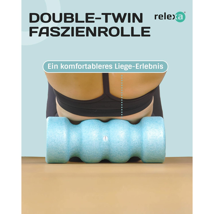 Ролик для масажу м'язів і фасцій relexa double-twin, 4 ергономічні зони для шиї, спини, сідниць і ніг, глибокий вплив, чорний
