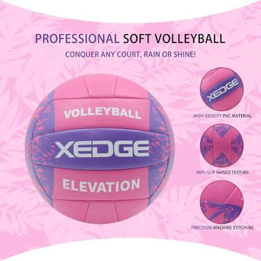 Волейбольний м'яч XEDGE, розмір 5, офіційний для тренувань в залі/на вулиці, пляж, трава, майданчик. Рожевий/фіолетовий