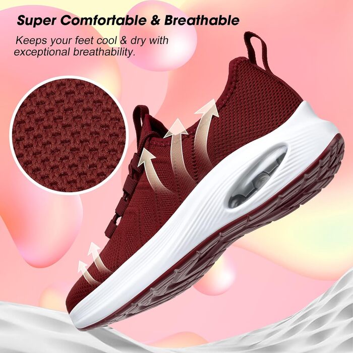 Жіночі кросівки з широкою колодкою та підтримкою арки | Зручні для бігу, тренувань та ходьби (40/41 EU, Бордовий)