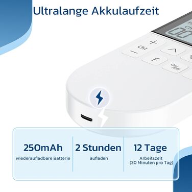 Пристрій TENS EMS Liorque для терапії болю: 3-в-1, 50 режимів, 10 електродів, стимуляція м'язів для рук, ніг, спини, плечей (білий)