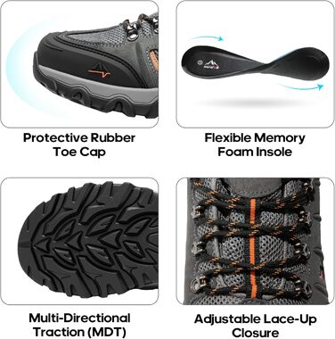 Чоловічі водонепроникні трекінгові черевики NORTIV 47 EU - чорний, темно-сірий, помаранчевий