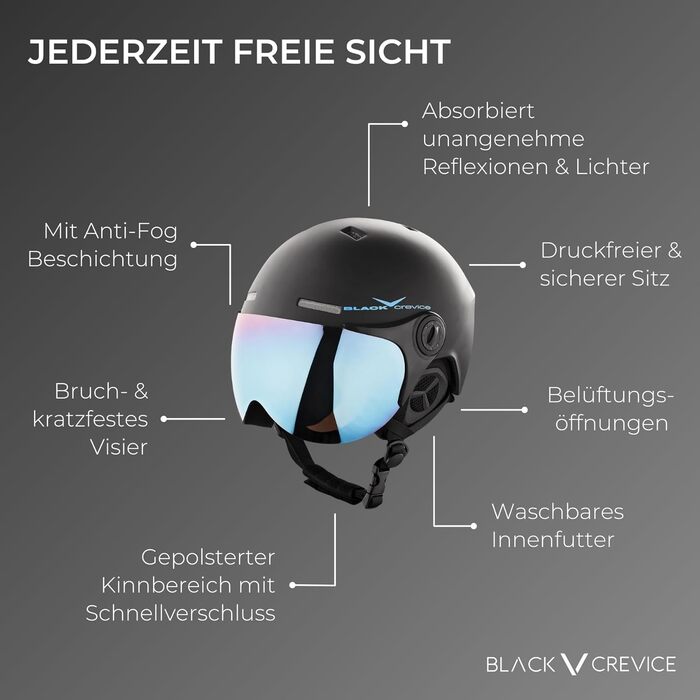 Лижний шолом Black Crevice Saalbach з візором у стилі пілота, для чоловіків і жінок, унісекс, регульований розмір, запасний візор, для сноуборду та лиж