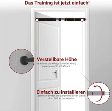 Турнік для дверей Klimmzugstange | Регульована висота 80-130 см | Макс. вантажопідйомність 150 кг | Чорний та червоний | Для силових тренувань