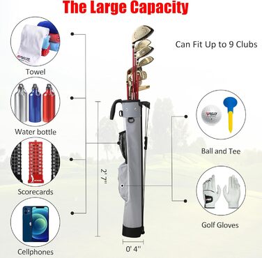 Сумка для гольфу PGM - Легка, зі стійкою та ременем - Міцна та зручна для тренувань та гри - Сумка для гольфу PGM Gun Bag 2.0 (GRAU)