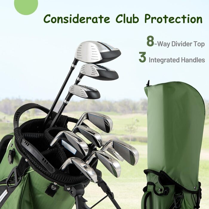 LIFEZEAL Гольф сумка: легка, з 8 верхніми відділеннями, 5 кишенями на блискавці, тримач для парасольки, водонепроникний захист та регульований плечовий ремінь для жінок та чоловіків (Зелена)
