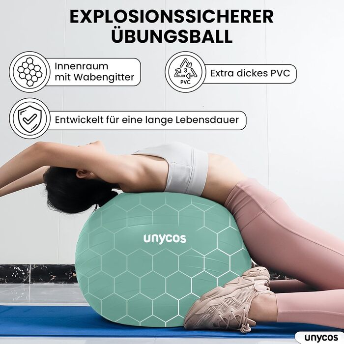 Фітбол Unycos 55/65/75 см для фітнесу, йоги, пілатесу та балансу | З насосом, BPA-Free, антивибуховий | Зелений #10