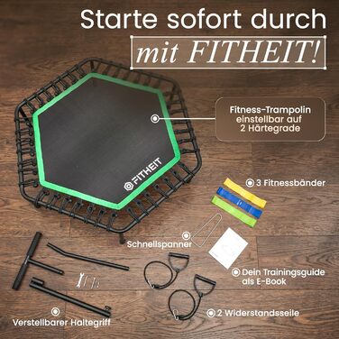 Батут фітнес для дорослих Ø120 см до 150 кг з ручкою та гумовими стрічками | Minitrampolin Rebounder