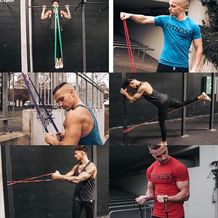 Еластичні гумки для фітнесу: набір 6шт/5шт для силових тренувань та домашнього спортзалу (жовтий, червоний, чорний, фіолетовий, зелений, синій)